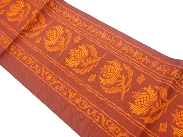 JAPANESE KIMONO / VINTAGE NAGOYA OBI / WOVEN ABSTRACT FLORAL PLANTS & STRIPE